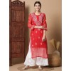 Women's Red Georgette Chikankari Embroidered Kurta Set with Inner – Elegant Festive & Ethnic Wear