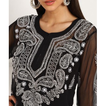 Elegant Black Chikankari Embroidered Kurta with Inner for Women