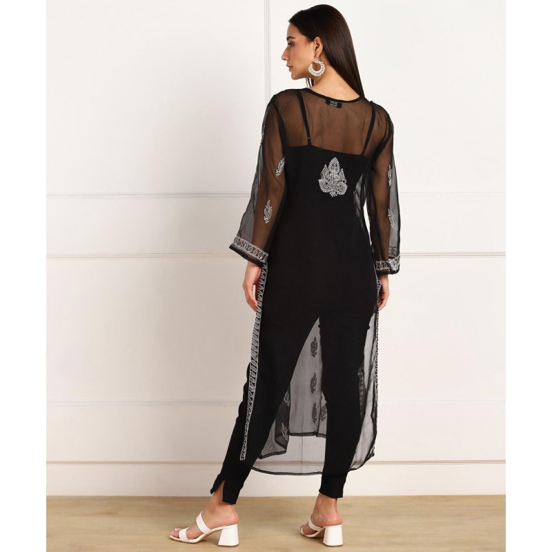 Elegant Black Chikankari Embroidered Kurta with Inner for Women