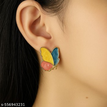 Multicolor Butterfly Enamel Stud Earrings for Women & Girls – Stylish Statement Jewelry with Free Gift Box