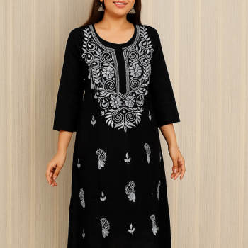 Cotton Kurta with White Embroidery – Elegant Daily & Festive Wear for Women