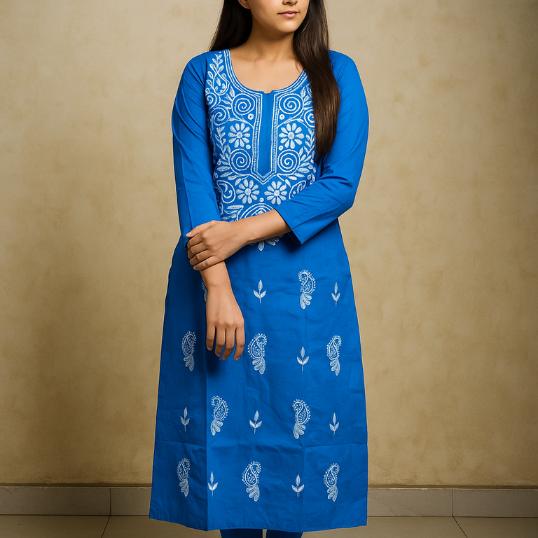 Cotton Kurta with White Embroidery – Elegant Daily & Festive Wear for Women