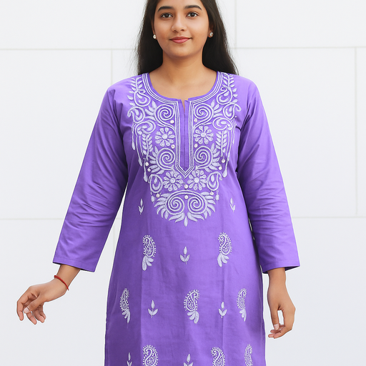 Cotton Kurta with White Embroidery – Elegant Daily & Festive Wear for Women