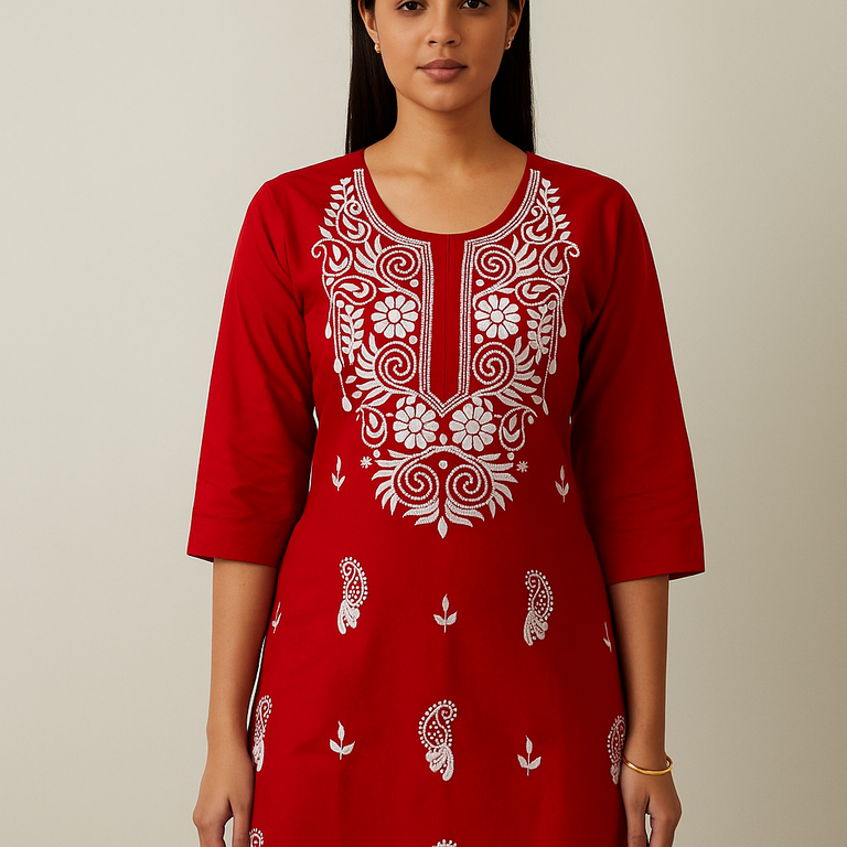 Cotton Kurta with White Embroidery – Elegant Daily & Festive Wear for Women
