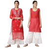 Women's Red Georgette Chikankari Embroidered Kurta Set with Inner – Elegant Festive & Ethnic Wear