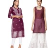 Women's Wine Georgette Chikankari Embroidered Kurta Set with Cotton Inner – Stylish Ethnic Festive Wear