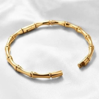 Elegant 18K Gold-Plated Bamboo Design Bangle Bracelet for Women – Minimalist & Durable Imitation Jewellery for Parties, Weddings & Daily Wear
