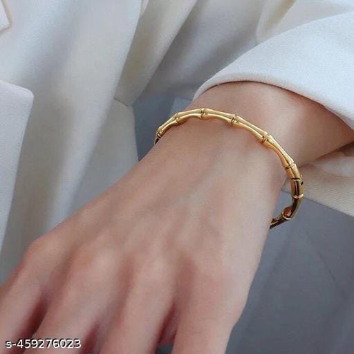 Elegant 18K Gold-Plated Bamboo Design Bangle Bracelet for Women – Minimalist & Durable Imitation Jewellery for Parties, Weddings & Daily Wear