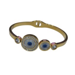 Elegant Rose Gold-Plated Evil Eye Bangle Bracelet for Women & Girls – Stylish Adjustable Kada with White & Blue Crystal Stones