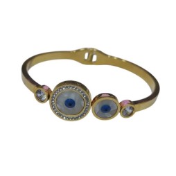 Elegant Rose Gold-Plated Evil Eye Bangle Bracelet for Women & Girls – Stylish Adjustable Kada with White & Blue Crystal Stones