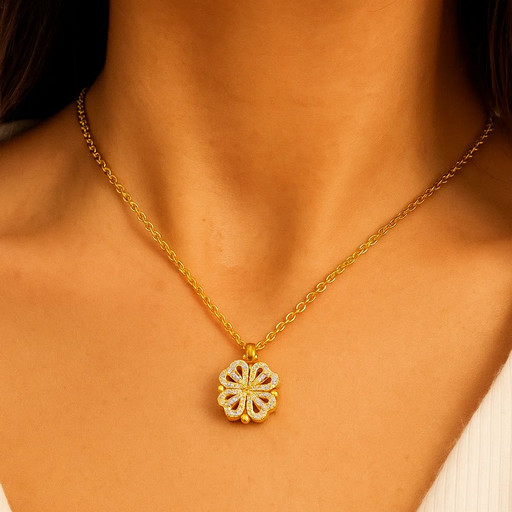Elegant Gold-Plated Floral Clover Pendant Necklace for Women Girls Designer Four-Leaf Flower Charm with Embedded Stones