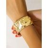 Radiant Bloom 24K Gold-Plated Open Wrist Bracelet Adjustable Slip-On Floral Kada with Intricate Carved Petals & Beaded Edges