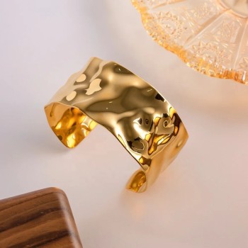 Radiant Bloom 24K Gold-Plated Open Wrist Bracelet Adjustable Slip-On Floral Kada with Intricate Carved Petals & Beaded Edges