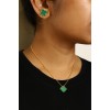 Elegant Stainless Steel Clover Pendant Necklace & Stud Earrings Set for Women 18K Gold Plated with Green Enamel Floral Design 