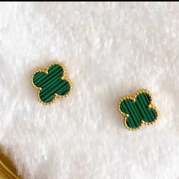 Elegant Stainless Steel Clover Pendant Necklace & Stud Earrings Set for Women 18K Gold Plated with Green Enamel Floral Design 