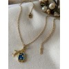 Stylish Gold-Plated Travel-Themed Pendant Necklace for Women and Girls – Featuring Airplane and Blue Suitcase Charms with Adjustable Chain