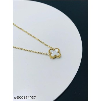 Grace Clover Gold-Plated Necklace & Earrings Jewellery Set for Women – Minimalist Mother-of-Pearl Clover Pendant Chain with Matching Drop Earrings