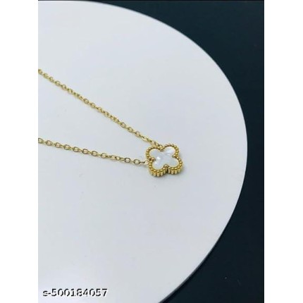 Grace Clover Gold-Plated Necklace & Earrings Jewellery Set for Women – Minimalist Mother-of-Pearl Clover Pendant Chain with Matching Drop Earrings