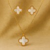 Grace Clover Gold-Plated Necklace & Earrings Jewellery Set for Women – Minimalist Mother-of-Pearl Clover Pendant Chain with Matching Drop Earrings