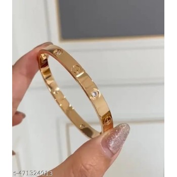 Elegant 18K Gold-Plated Screw-Design Bangle Bracelet for Women Premium Cubic Zirconia Accents, Durable Imitation Jewellery for Parties, Weddings & Daily Wear