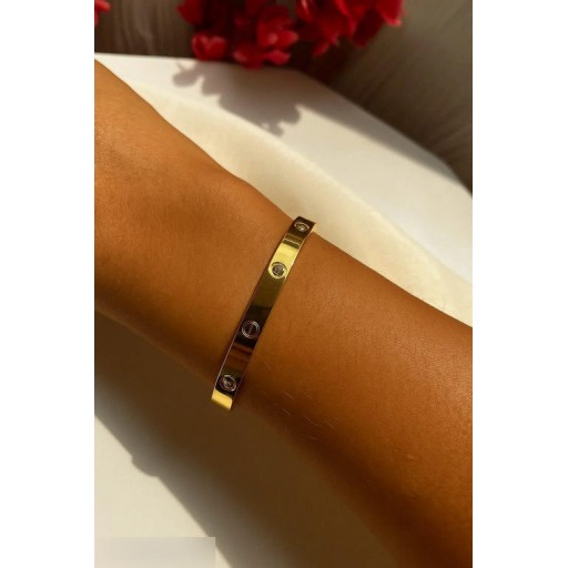 Elegant 18K Gold-Plated Screw-Design Bangle Bracelet for Women Premium Cubic Zirconia Accents, Durable Imitation Jewellery for Parties, Weddings & Daily Wear