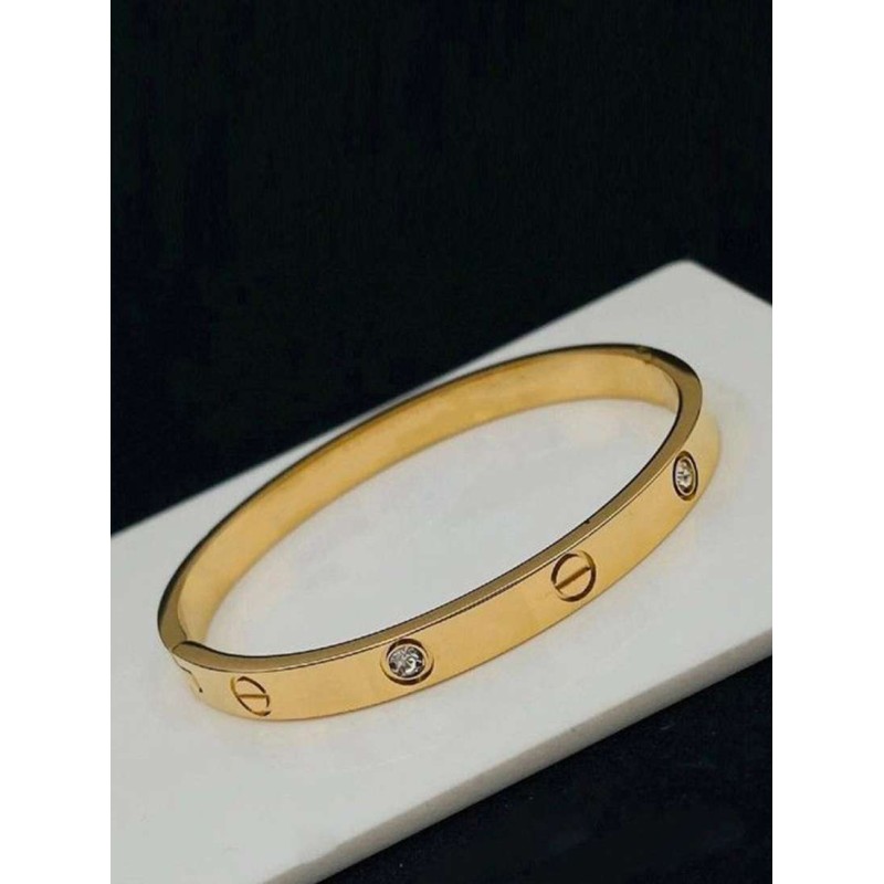 Elegant 18K Gold-Plated Screw-Design Bangle Bracelet for Women Premium Cubic Zirconia Accents, Durable Imitation Jewellery for Parties, Weddings & Daily Wear