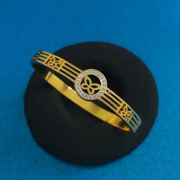 Elegant Butterfly Gold-Plated Cuff Bracelet for Women – Slip-On Kada with CZ Accents, Cutwork Design & Glossy Finish – Lightweight Jewellery for Parties, Weddings & Gifting