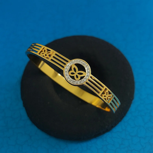 Elegant Butterfly Gold-Plated Cuff Bracelet for Women – Slip-On Kada with CZ Accents, Cutwork Design & Glossy Finish – Lightweight Jewellery for Parties, Weddings & Gifting