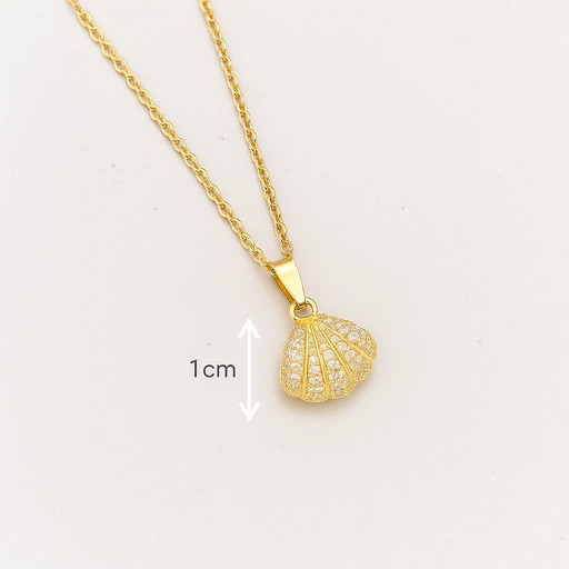 Elegant Gold-Plated Shell Pendant Necklace for Women & Girls – Stylish Chain with Shimmering CZ Stones