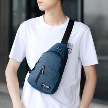 Sling Bag, Crossbody Backpack, Grey Canvas with Front Zipper Pocket