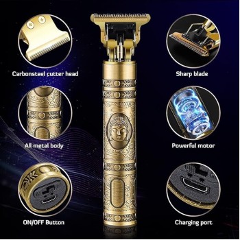 Metal Professional Cordless Buddha Hair Clipper Rechargeable T-Blade Men's Grooming Shaving Machine