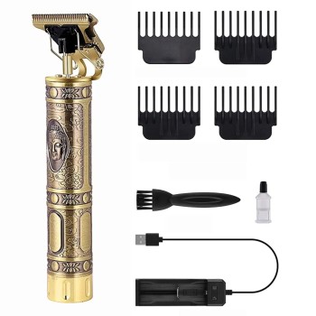 Metal Professional Cordless Buddha Hair Clipper Rechargeable T-Blade Men's Grooming Shaving Machine