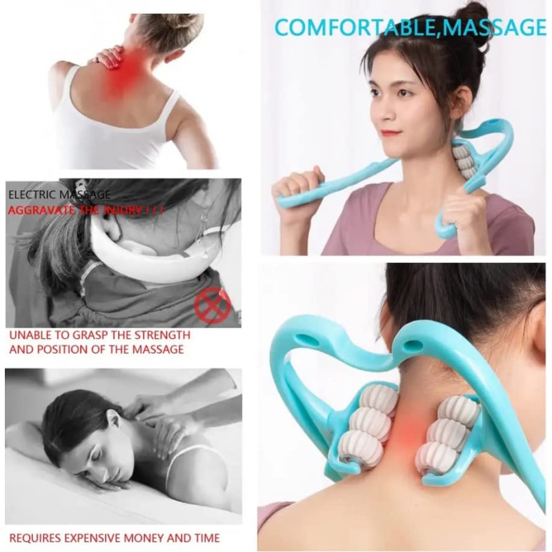 Manual Neck Massager, Trigger Point Roller Self Massager for Pain Relief deep Tissue Handheld Shoulder Tool with 6 Balls 