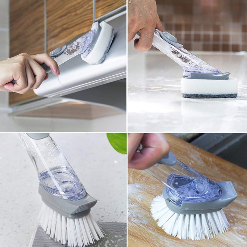 Cleaning Brush With Soap Dispenser Sponge Dish Scrubber for Kitchen Sink Wash Decontamination