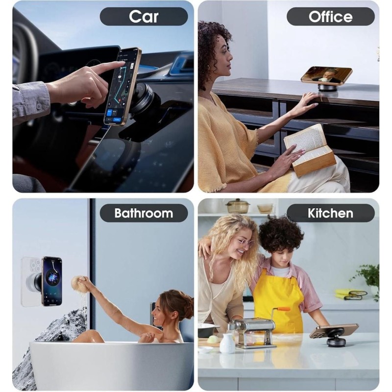 Magnetic Car Phone Mount, 360-Degree Rotatable Dashboard Holder, Adjustable Grip, Black