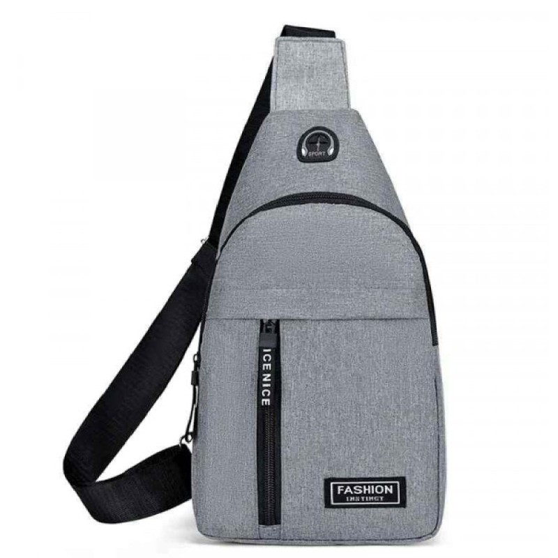Sling Bag, Crossbody Backpack, Grey Canvas with Front Zipper Pocket