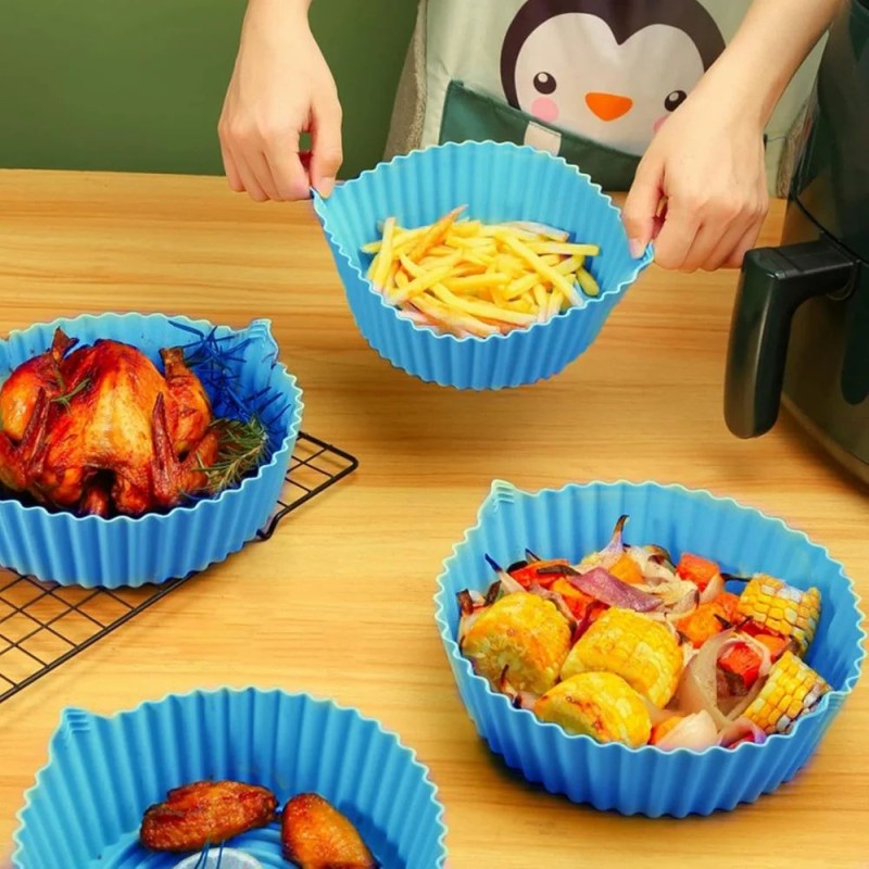 6-Piece Air Fryer Reusable Silicone Pot Set – Nonstick Heat-Resistant Air Fryer Basket & Tray