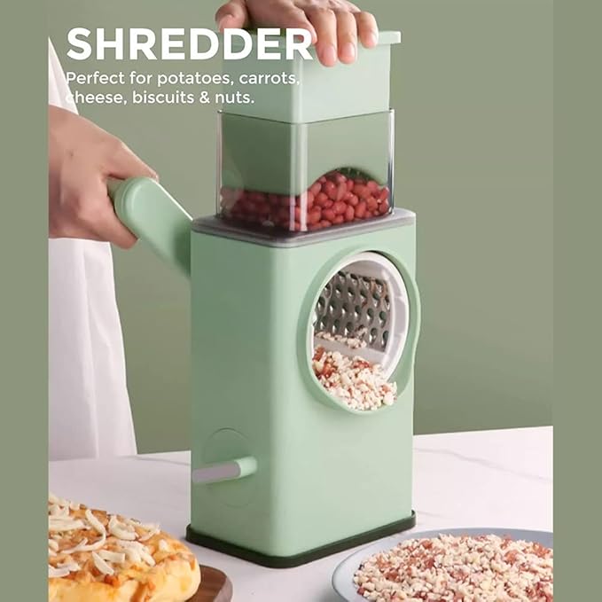 Manual Rotary Cheese Grater & Vegetable Slicer with 3 Interchangeable Blades