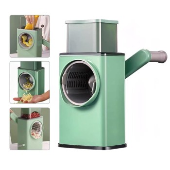 Manual Rotary Cheese Grater & Vegetable Slicer with 3 Interchangeable Blades