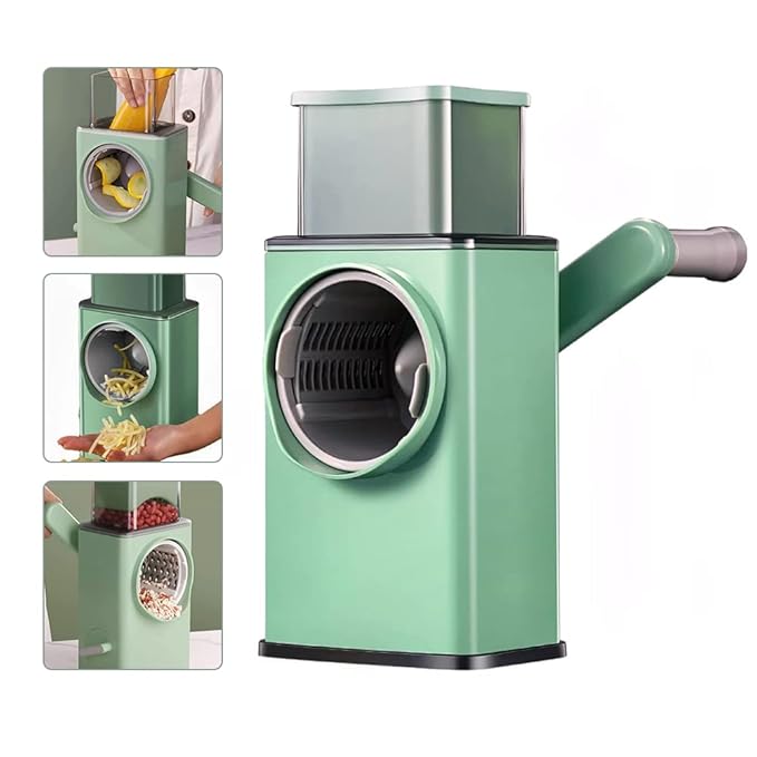 Manual Rotary Cheese Grater & Vegetable Slicer with 3 Interchangeable Blades
