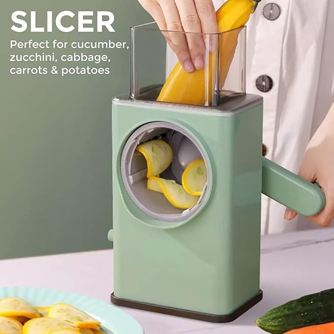 Manual Rotary Cheese Grater & Vegetable Slicer with 3 Interchangeable Blades