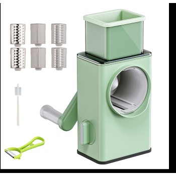 Manual Rotary Cheese Grater & Vegetable Slicer with 3 Interchangeable Blades