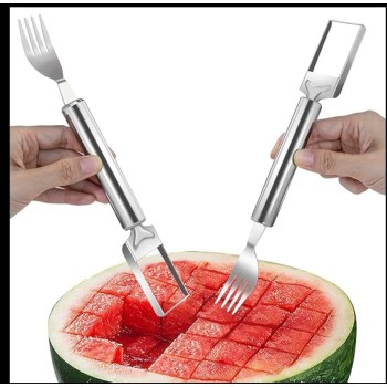 2-in-1 Watermelon Fork Cutter & Slicer – Stainless Steel Melon Cutting Tool