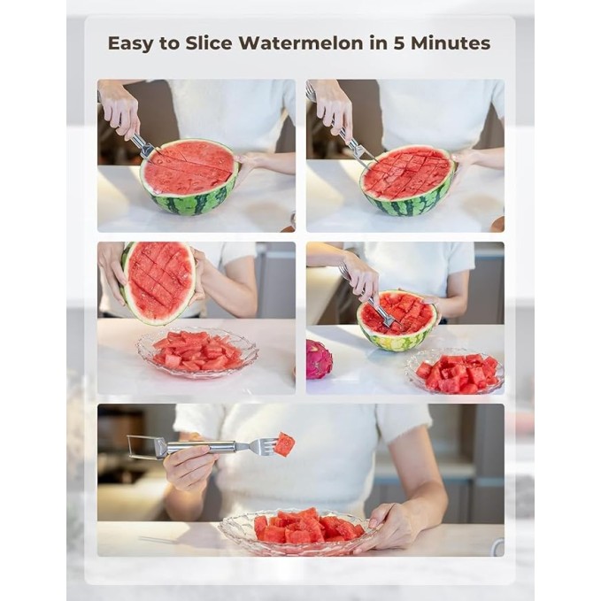 2-in-1 Watermelon Fork Cutter & Slicer – Stainless Steel Melon Cutting Tool