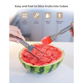 2-in-1 Watermelon Fork Cutter & Slicer – Stainless Steel Melon Cutting Tool