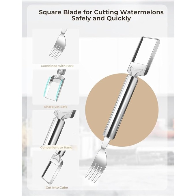 2-in-1 Watermelon Fork Cutter & Slicer – Stainless Steel Melon Cutting Tool