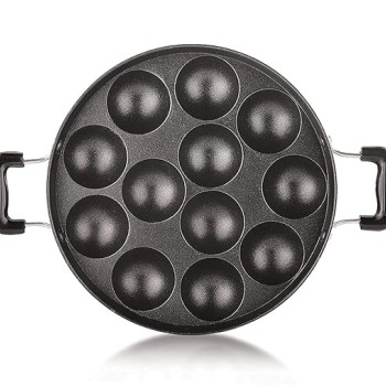 Non-Stick Appam Maker Pan Cast Iron and Aluminum Appam Patra for Fluffy South Indian Appams 450g /12cups