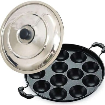 Non-Stick Appam Maker Pan Cast Iron and Aluminum Appam Patra for Fluffy South Indian Appams 450g /12cups