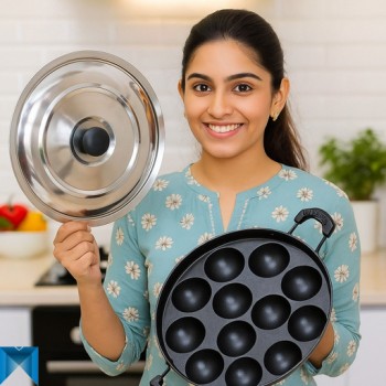Non-Stick Appam Maker Pan Cast Iron and Aluminum Appam Patra for Fluffy South Indian Appams 450gm/12 cups