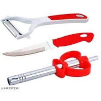 3-in-1 Kitchen Tool Set – Stainless Steel Knife, Vegetable Peeler & Fruit Corer with Ergonomic Handles